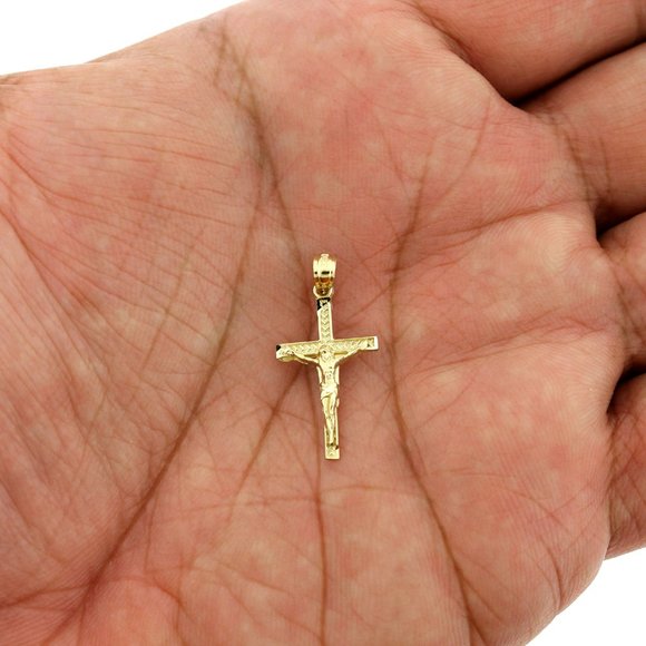 Real 10K Yellow Gold Diamond Cut Cross Pendant - Picture 3 of 7